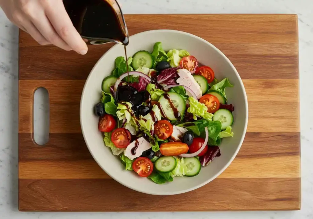 Caprese Pasta Salad with Balsamic Glaze (20-Minutes) 3 Served Caprese pasta salad on a white bowl with basil and balsamic glaze