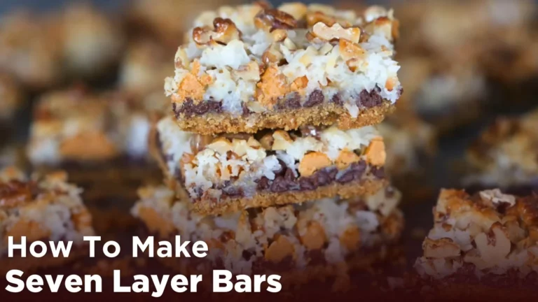 Easy Seven Layer Bars Recipe – No Mixer Needed 7 Top view of freshly baked Easy Seven Layer Bars with layers of chocolate chips, coconut, graham cracker crust, and condensed milk — a rich, gooey dessert perfect for quick baking.