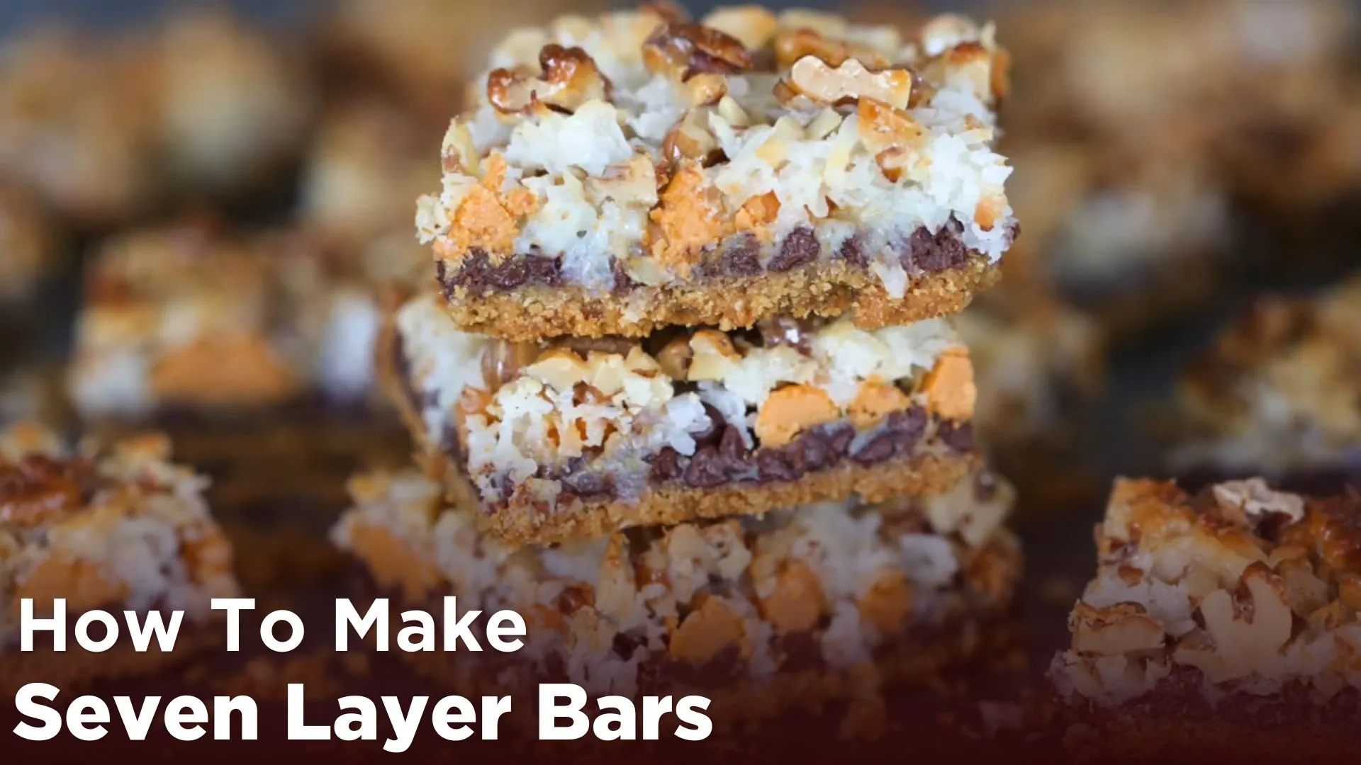 Easy Seven Layer Bars Recipe – No Mixer Needed 1 Top view of freshly baked Easy Seven Layer Bars with layers of chocolate chips, coconut, graham cracker crust, and condensed milk — a rich, gooey dessert perfect for quick baking.