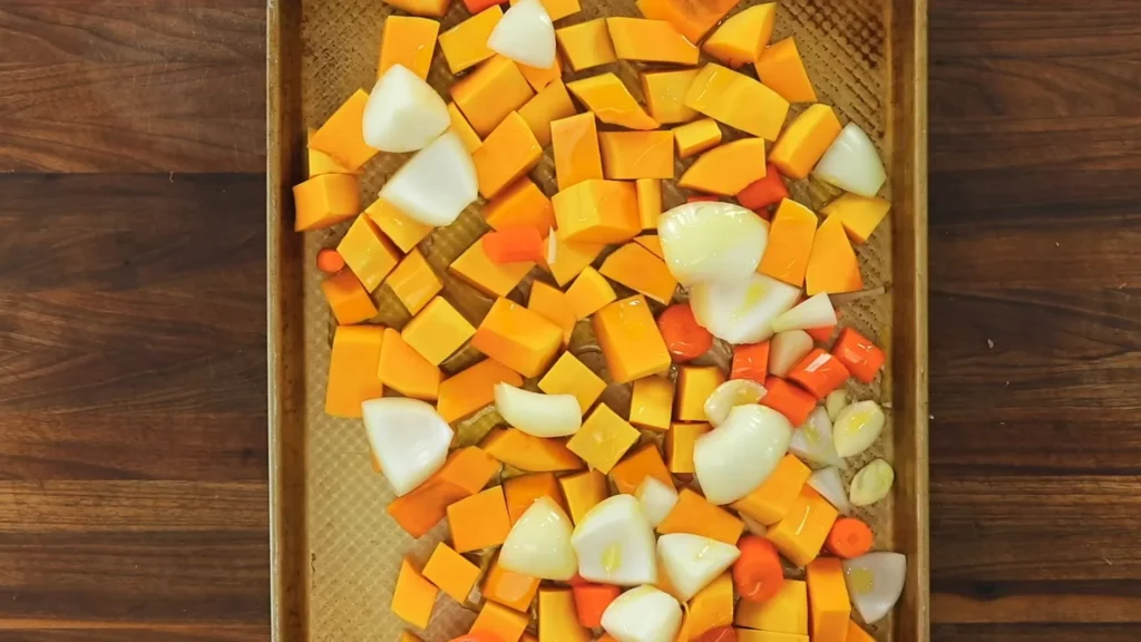 Creamy Butternut Squash Soup Recipe (Easy & Cozy) 2 Ingredients You’ll Need to make Creamy Butternut Squash Soup Chopped vegetables for making creamy butternut squash soup