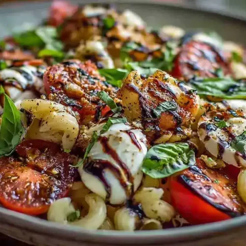 Colorful pasta salad with fresh ingredients