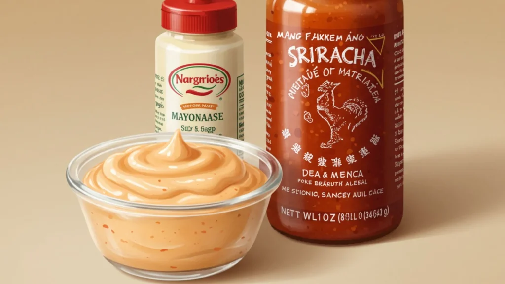 Easy Spicy Mayo Recipe 2 Ingredients for spicy mayo including sriracha, mayonnaise, and lime