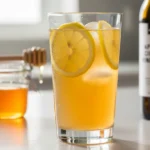 Refreshing apple cider vinegar drink with lemon and honey in a clear glass.