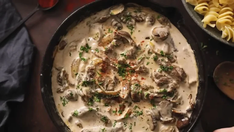 Easy Beef Stroganoff Recipe (Creamy & Ready in 30 Minutes) 7 Creamy beef stroganoff over egg noodles with parsley garnish
