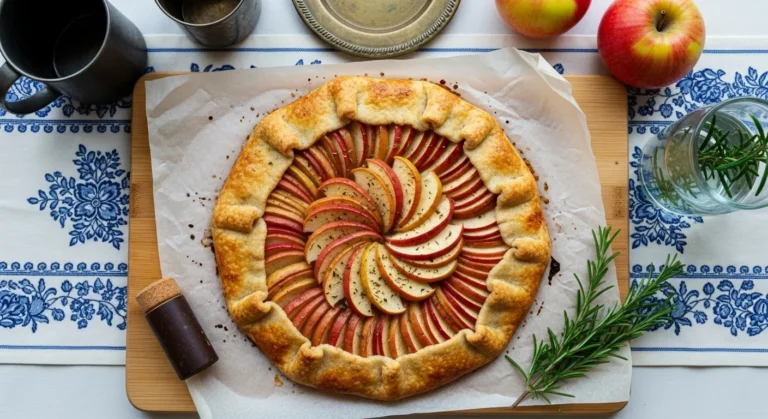 Honeycrisp Apple Galette Recipe 6 Golden-brown Honeycrisp Apple Galette with caramelized apple slices and flaky crust.