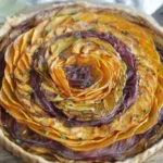 Golden butternut squash tart with caramelized onions and fresh herbs