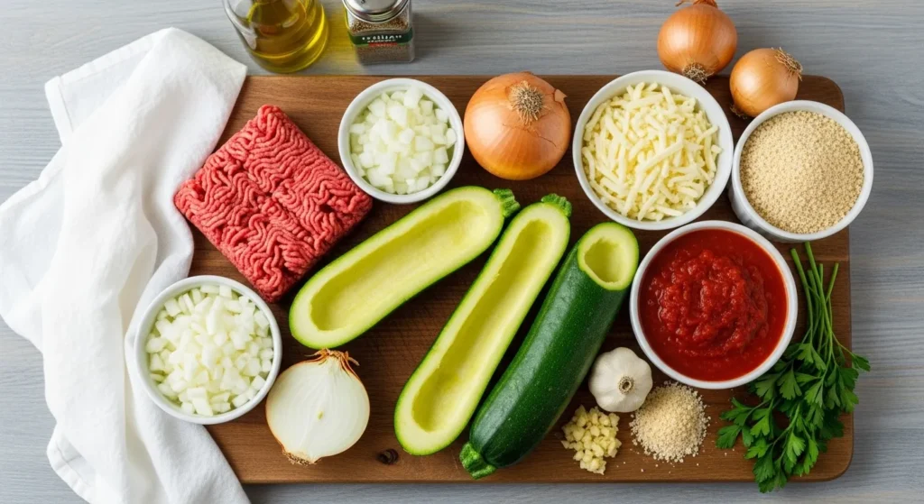 Ground Beef Zucchini Boats Recipe (30 Minutes) 2 Ingredients for  Ground Beef Zucchini Boats