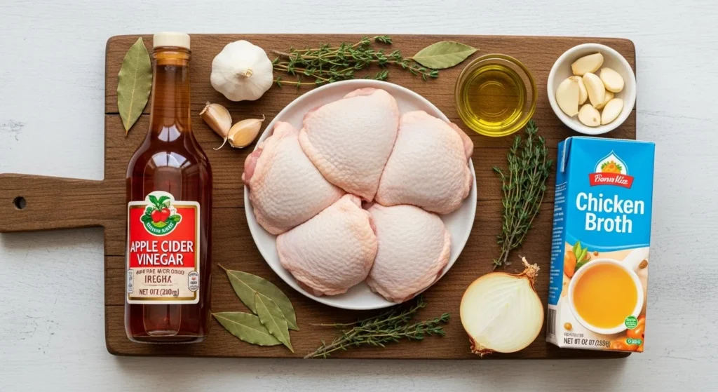 Ingredients for apple cider vinegar braised chicken