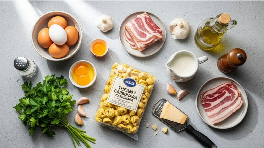 Easy Creamy Tortellini Carbonara Recipe (30 Minute Comfort Food) 2 Ingredients for creamy tortellini carbonara recipe