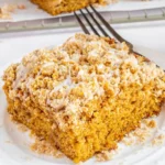Moist pumpkin coffee cake slice with cinnamon crumb