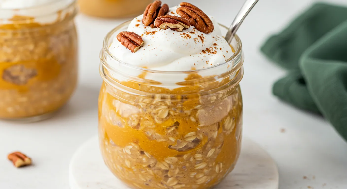 Easy Pumpkin Spice Overnight Oats 1 Easy pumpkin spice overnight oats in a mason jar topped with cinnamon and pumpkin seeds