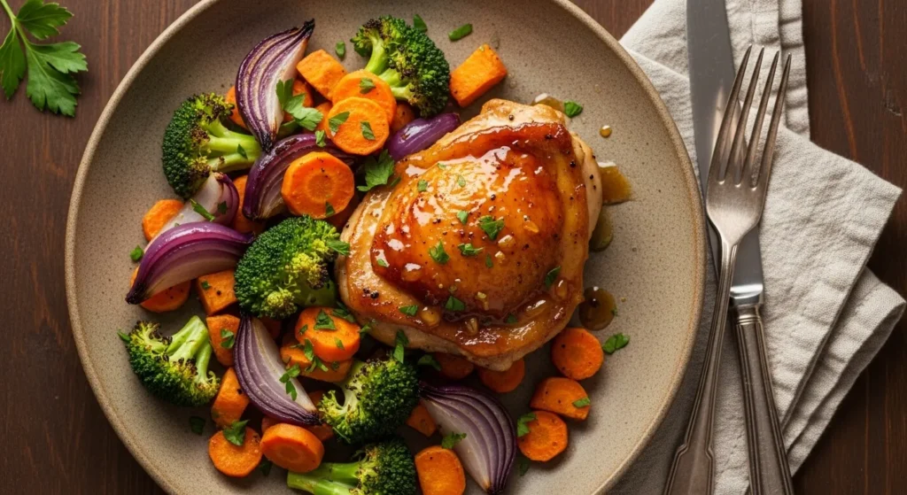 Apple cider vinegar chicken with roasted vegetables