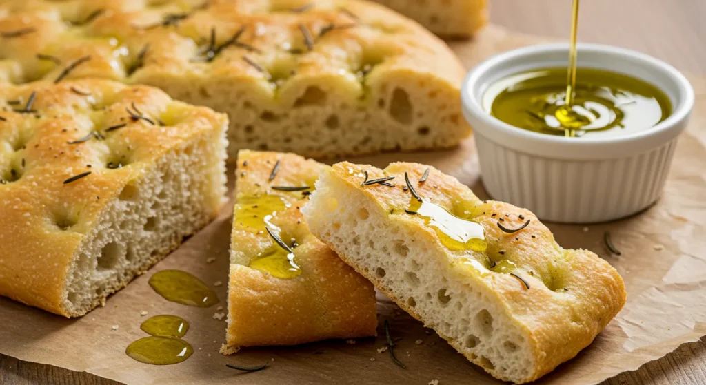 Easy Homemade Focaccia Bread Recipe 3 green and black olives for topping savory focaccia bread.