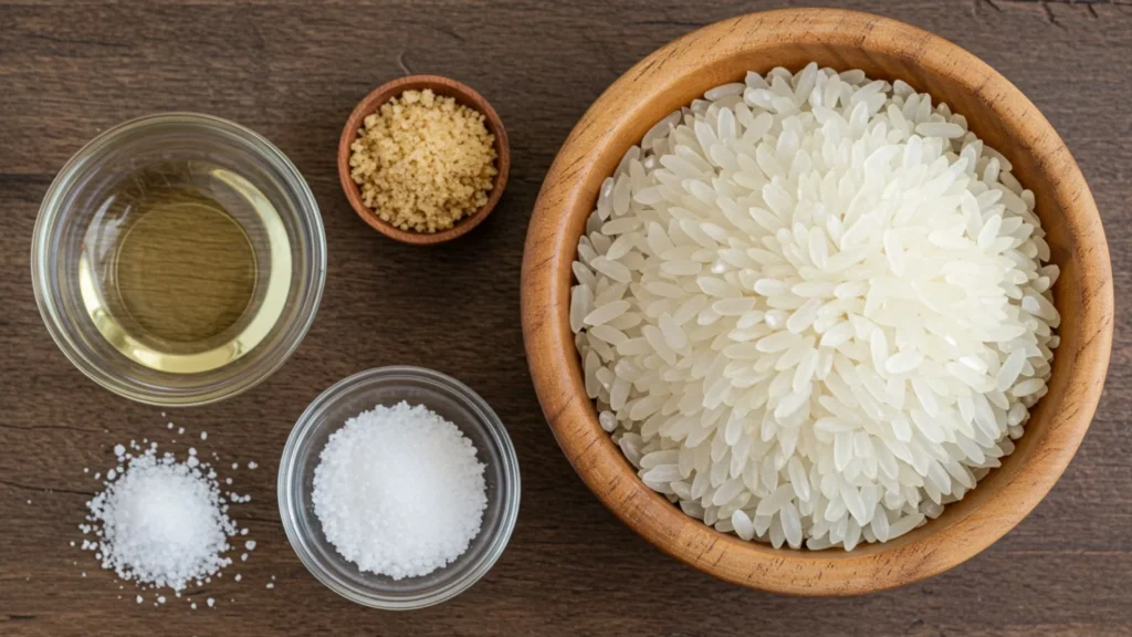 How to Make Perfect Sushi Rice at Home (EASY & QUICK) 2 Sushi Rice Ingredients Short-grain rice, vinegar, sugar, and salt setup”