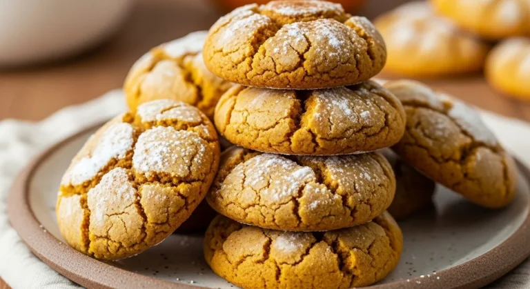 Chai Spiced Pumpkin Cookies Recipe 10 Stack of chai spiced pumpkin cookies on a plate with cinnamon sticks.