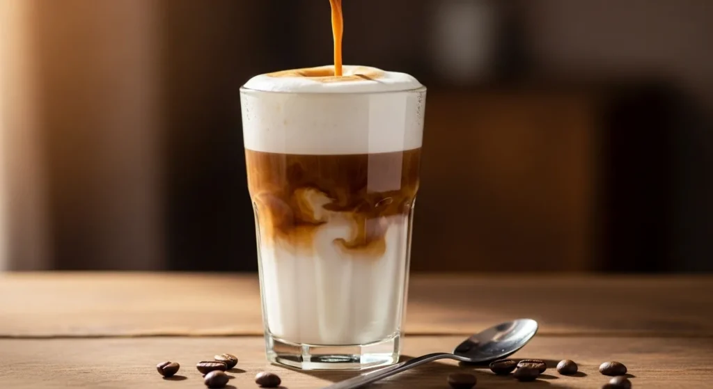 Easy Latte Macchiato Recipe 3 Close up of freshly brewed espresso in a small cup.