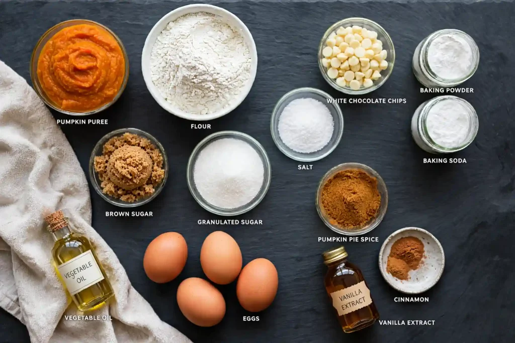 Ingredients for Pumpkin White Chocolate Chip Muffins recipe