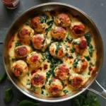 Creamy spinach and chicken meatballs dish
