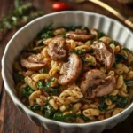 Creamy orzo with spinach and mushrooms