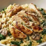Creamy Spinach Mushroom Orzo with Chicken
