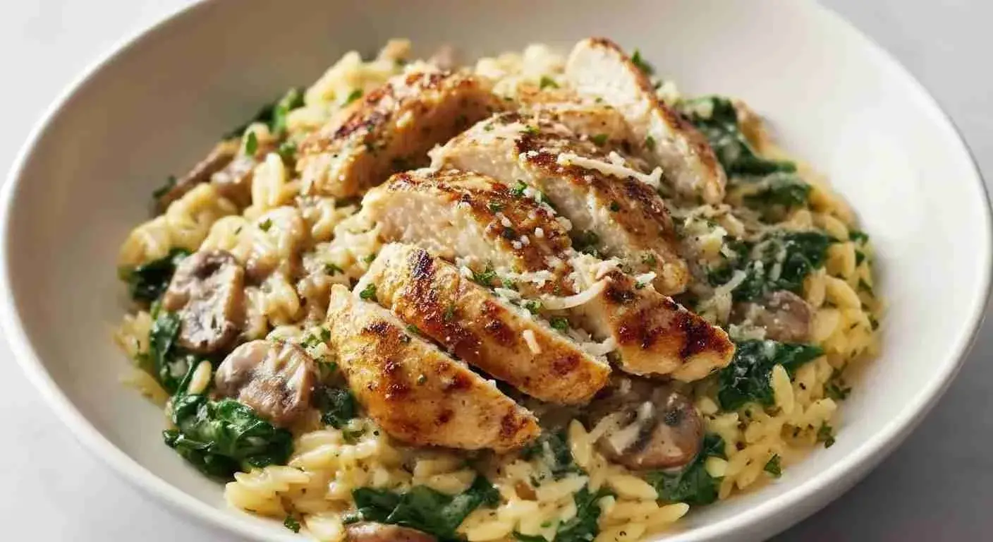 Creamy Spinach Mushroom Orzo with Chicken 1 Creamy Spinach Mushroom Orzo with Chicken