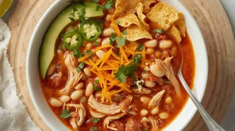 Creamy White Chicken Enchilada Soup 8 Bowl of creamy white chicken enchilada soup topped with cheese and cilantro.
