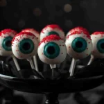 Halloween Monster Eyeball Cake Pops with candy eyes and red veins.
