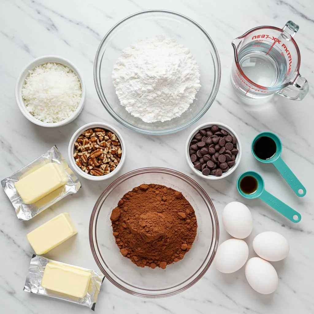 Peanut Butter Earthquake Cake 2 Ingredients for Peanut Butter Earthquake Cake arranged on a counter.