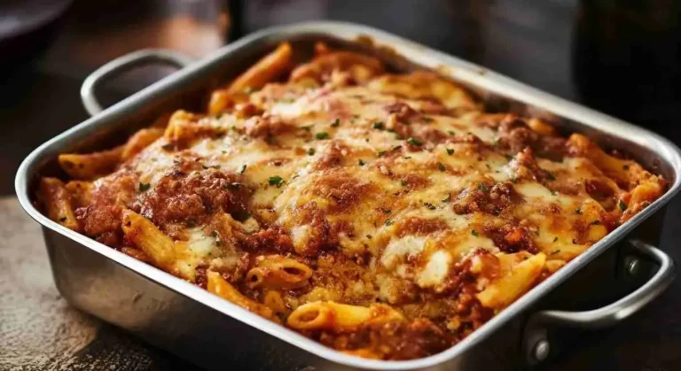 Easy Baked Ziti Recipe 8 Freshly baked ziti topped with golden cheese.