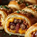 Golden garlic butter bacon cheeseburger rollups served with dipping sauce