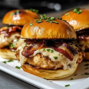 Close-up of maple chicken bacon slider showing gooey cheese and crispy bacon