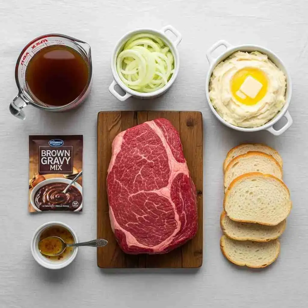 Ingredients for Slow Cooker Beef Manhattan laid on counter