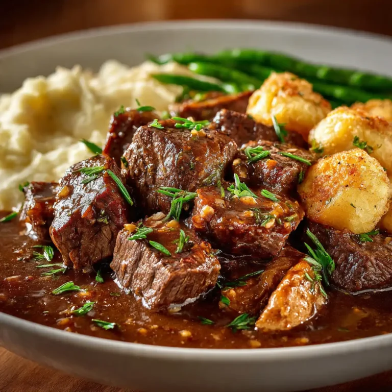 beef tips and gravy served over creamy mashed potatoes
