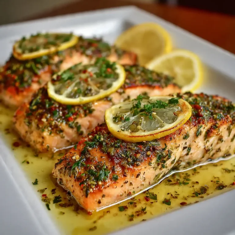 Close-up of baked salmon with flaky texture and herbs