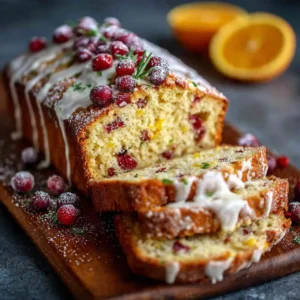 Close-up of Cranberry Orange Loaf Cake slice showing cranberries and crumb