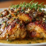 glazed brown sugar garlic chicken on a skillet