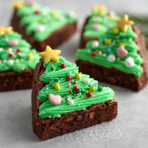 Easy Christmas Tree Brownies Recipe 5 Close-up of decorated Christmas tree brownie with frosting