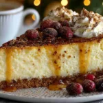 eggnog cheesecake with gingersnap crust topped with nutmeg
