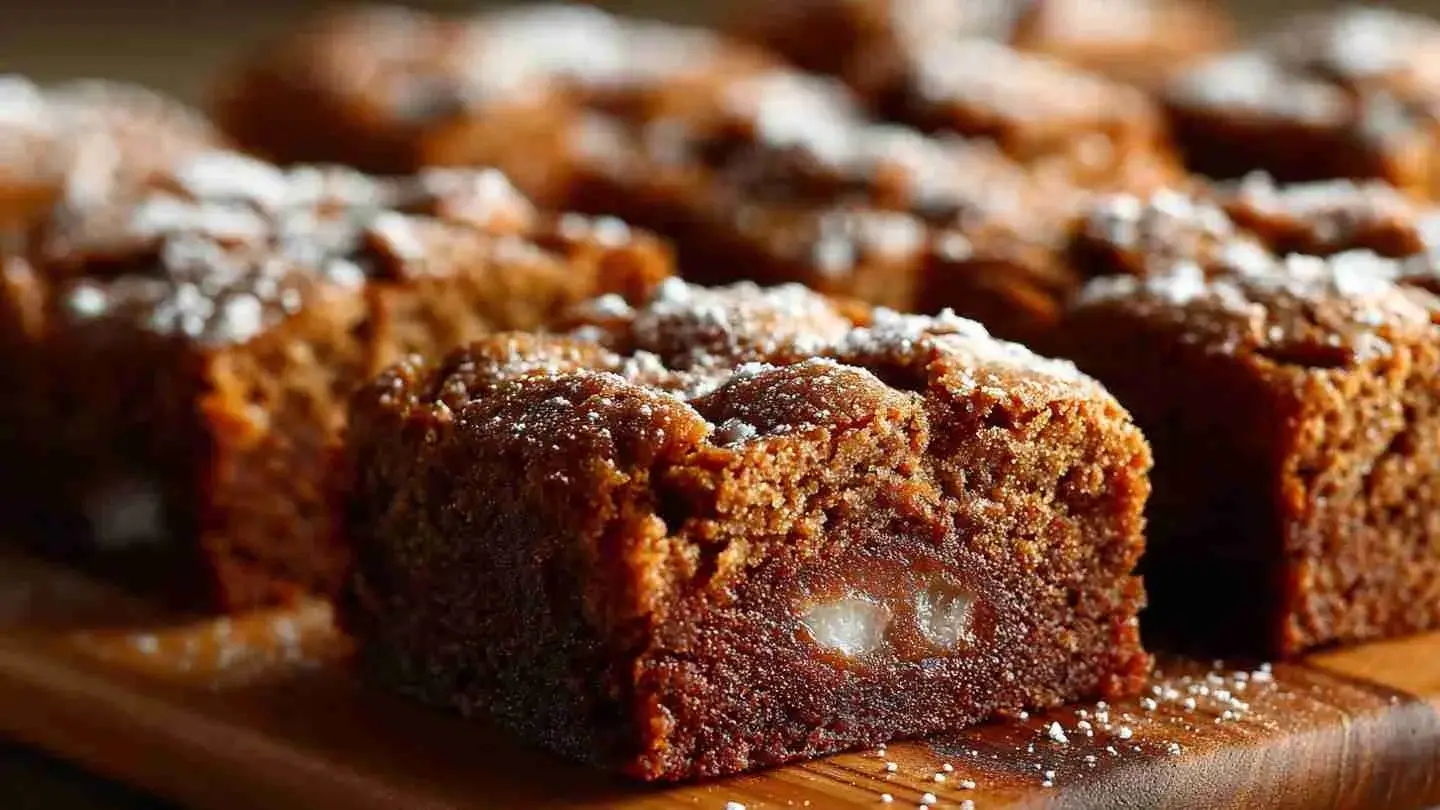 Fresh gingerbread blondies sliced with warm spices