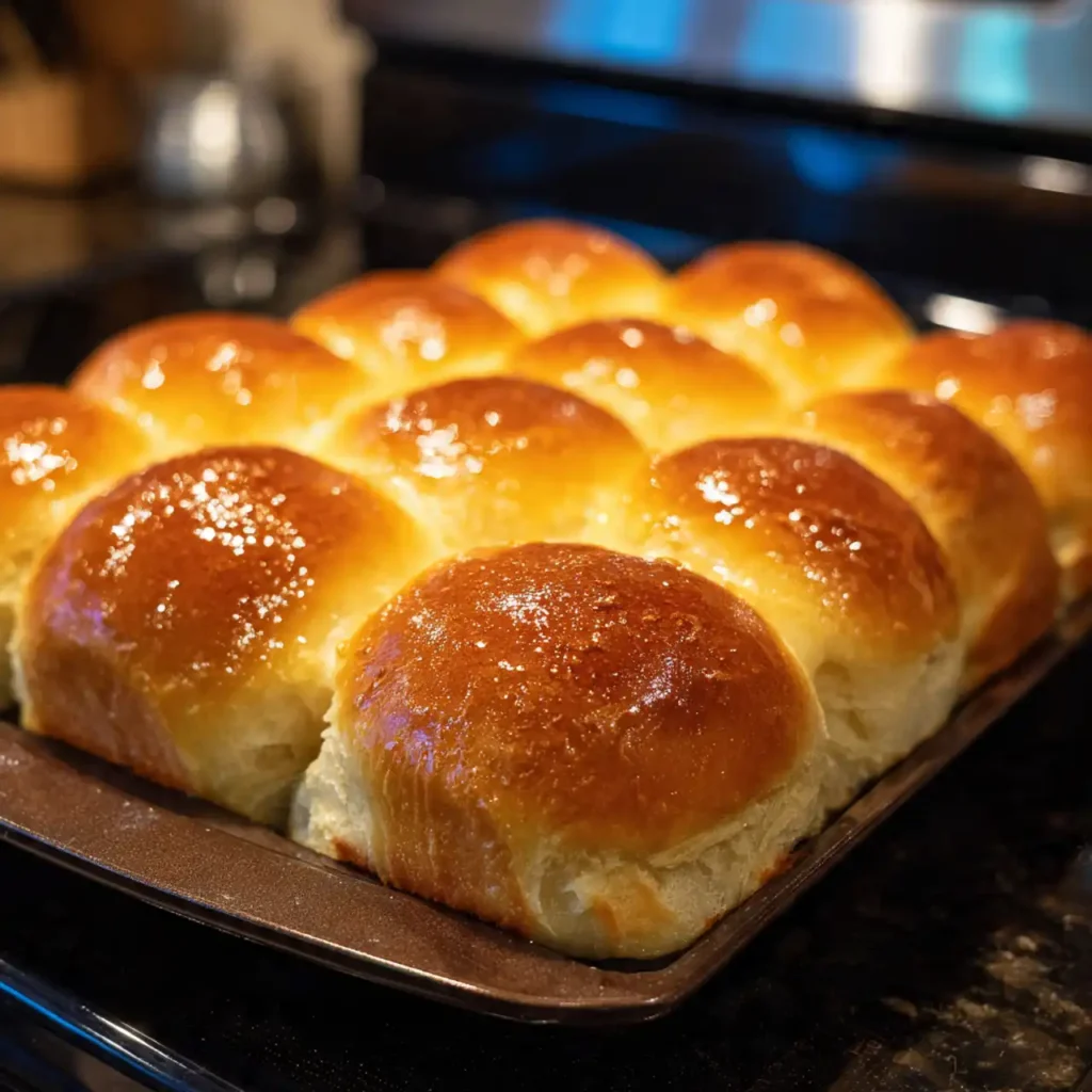 golden homemade buttery dinner rolls fresh from oven
