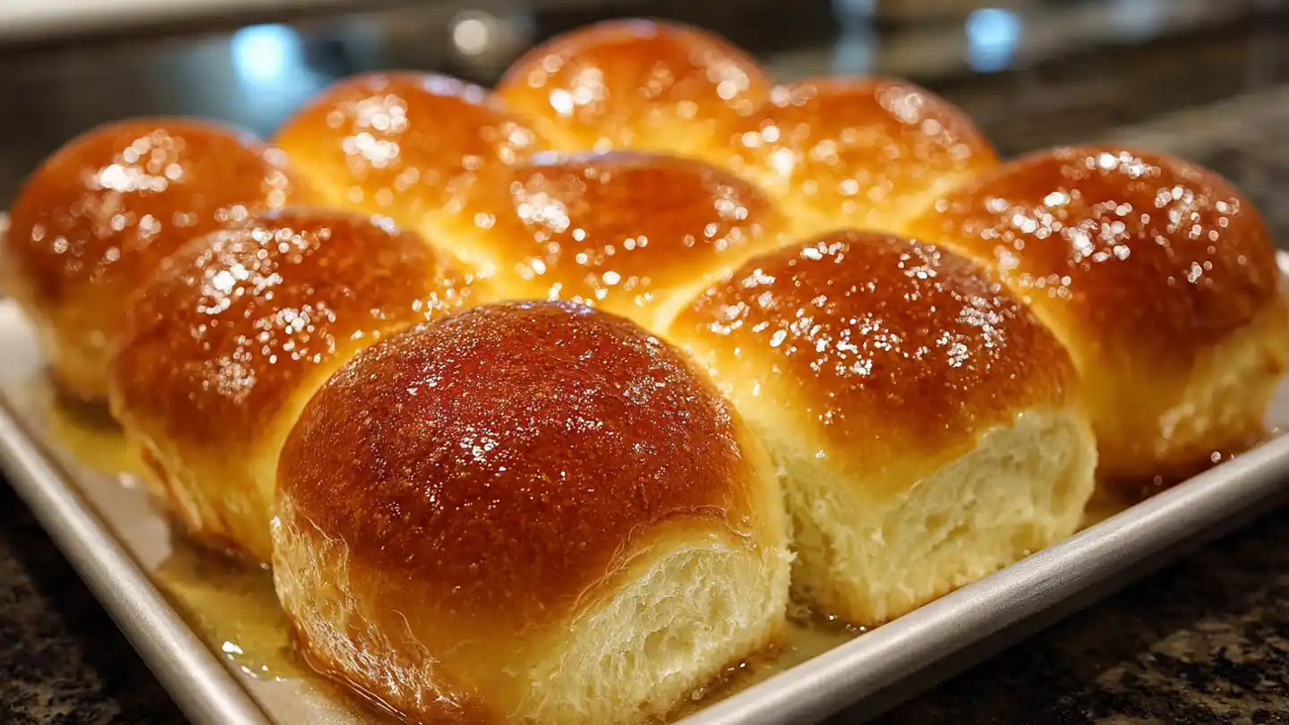 golden homemade buttery dinner rolls fresh from oven