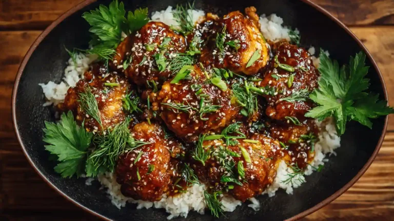glazed honey garlic chicken in skillet with sauce