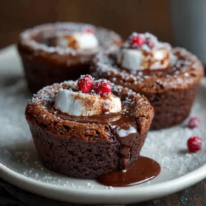 close-up of gooey hot chocolate brownie cup interior