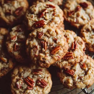 close-up of a maple pecan cookie with crackly top and pecan pieces