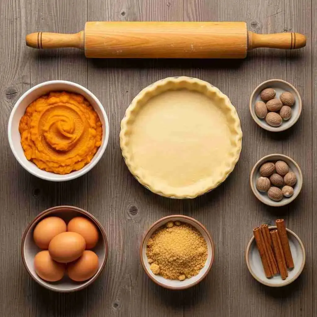Ingredients for mini pumpkin pies including pumpkin puree and pie crust
