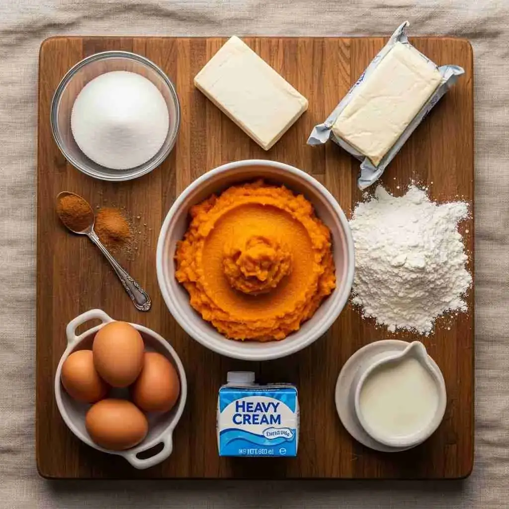 Ingredients for easy pumpkin roll cake recipe