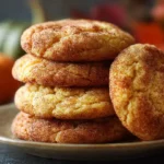 Pumpkin snickerdoodle cookies stacked on a plate