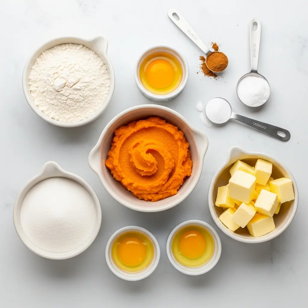 Ingredients for pumpkin snickerdoodle cookies flat lay