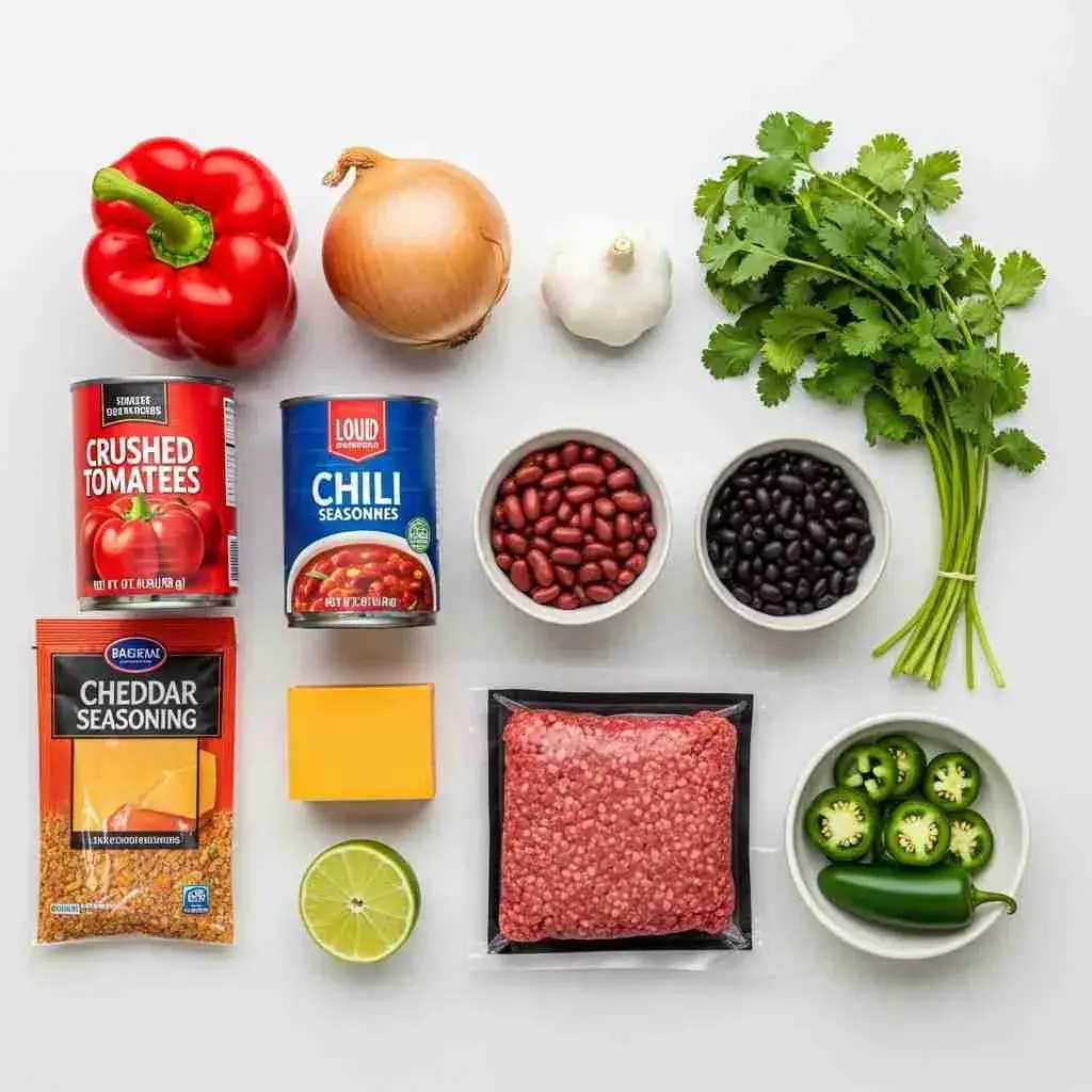 Crockpot Tex-Mex Chili Dish 2 Fresh ingredients for Crockpot Tex-Mex chili laid out on counter