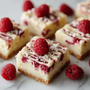 serving of white chocolate raspberry bars with fresh raspberries